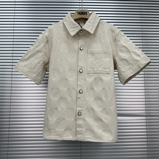 Louis Vuitton Damier 3D Light Denim Short-Sleeved Shirt ルイヴィトン ダミエ 3D ライトデニム ショートスリーブシャツ
