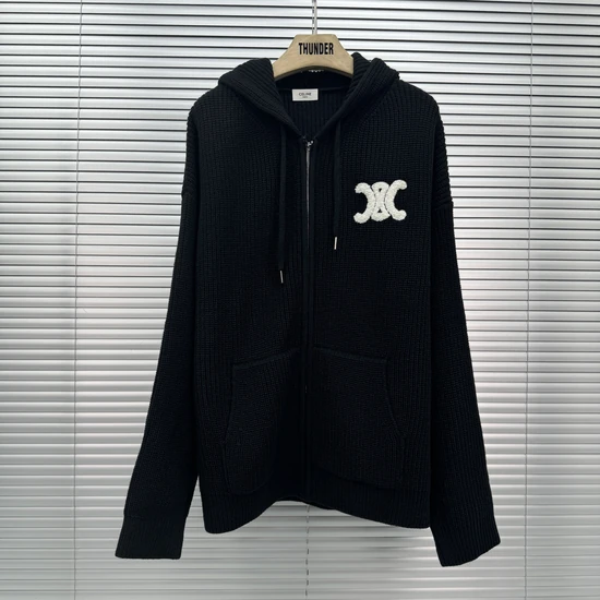 CELINE Ribbed Wool Knit Hoodie セリーヌ ウールリブニットパーカー