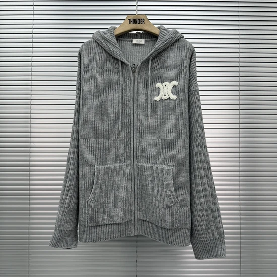 CELINE Ribbed Wool Knit Hoodie セリーヌ ウールリブニットパーカー